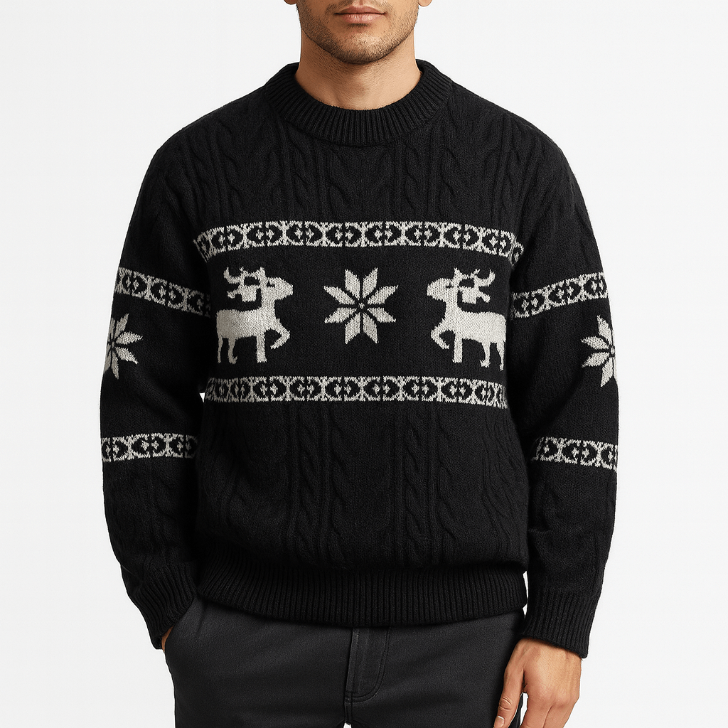 Unisex Knit Sweater with Reindeer Pattern