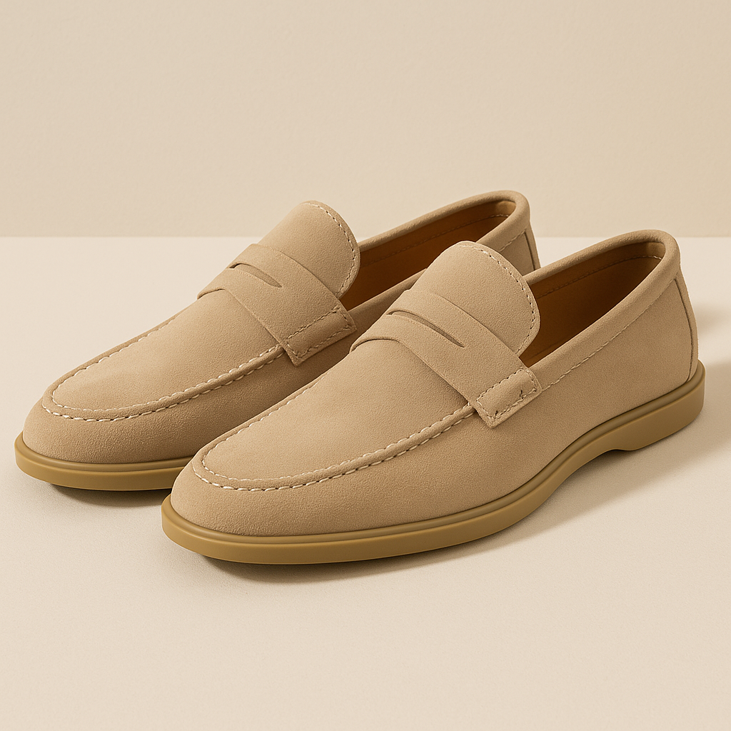 Mens Suede Penny Loafers Slip-On Classic Comfort