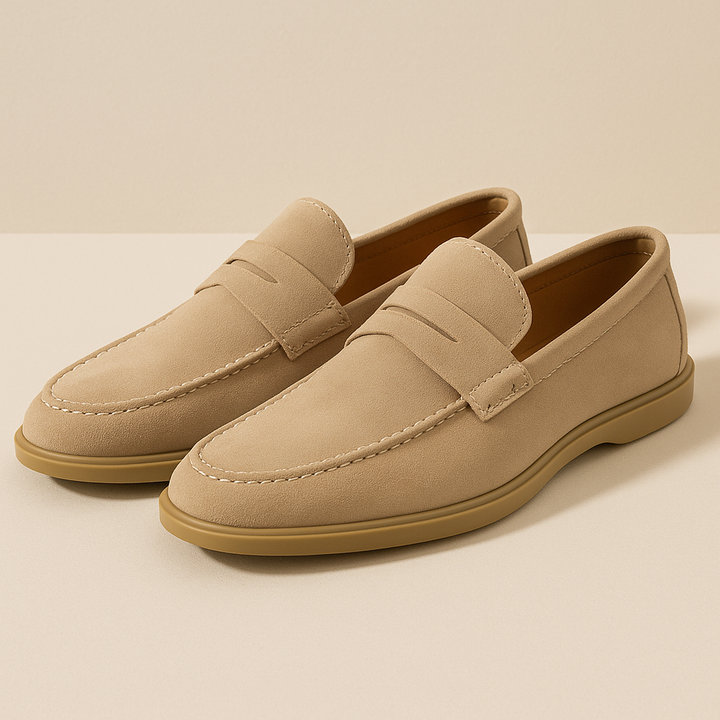 Mens Suede Penny Loafers Slip-On Classic Comfort