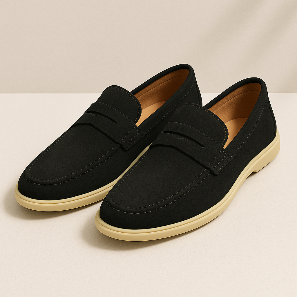 Mens Suede Penny Loafers Slip-On Classic Comfort
