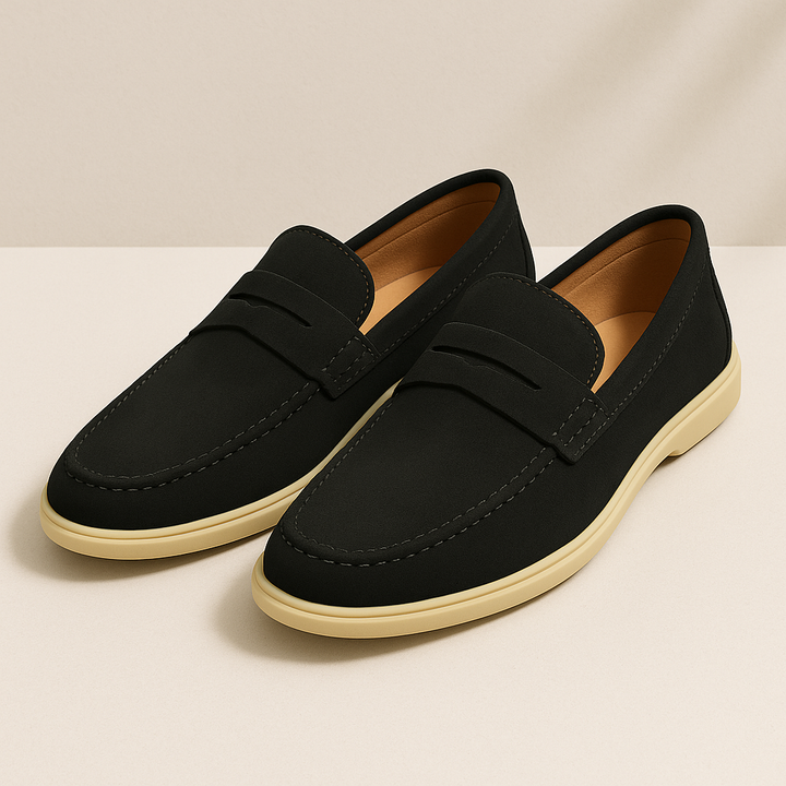 Mens Suede Penny Loafers Slip-On Classic Comfort