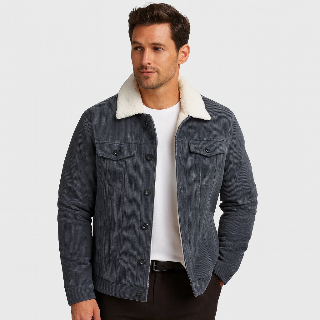 Mens Corduroy Trucker Jacket Sherpa Lined Regular Fit - BritishMode