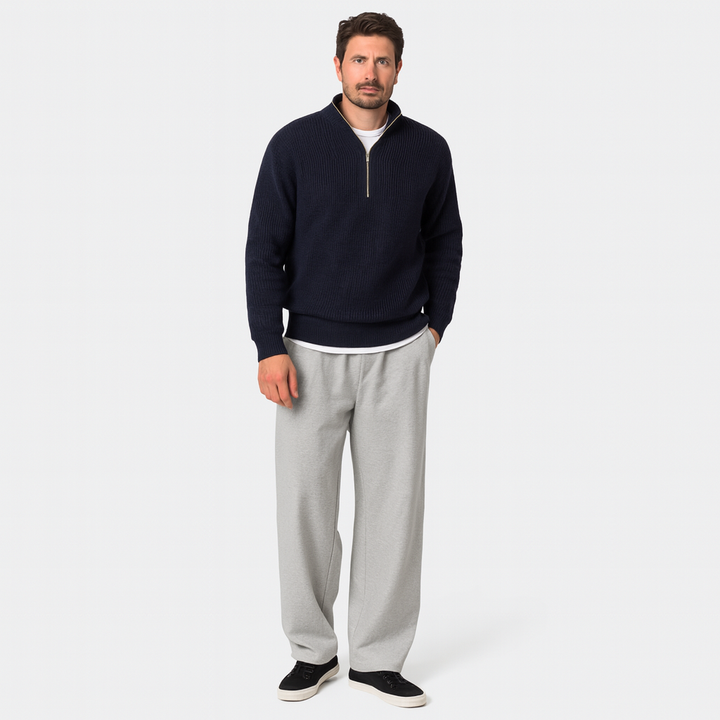 Men’s Relaxed Ribbed Quarter Zip Sweater - BritishMode