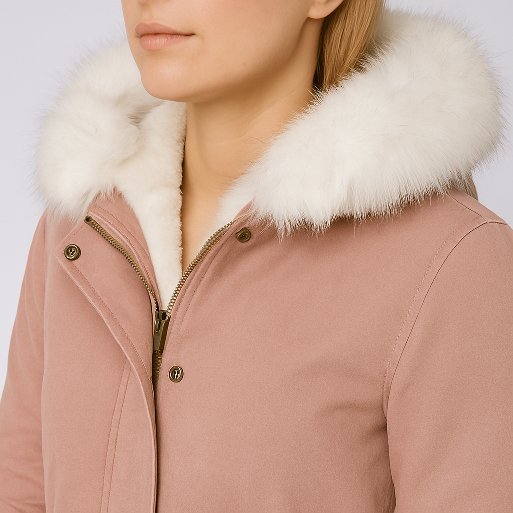 Womens Rain-Repellent Parka Jacket with Hood Fitted Style