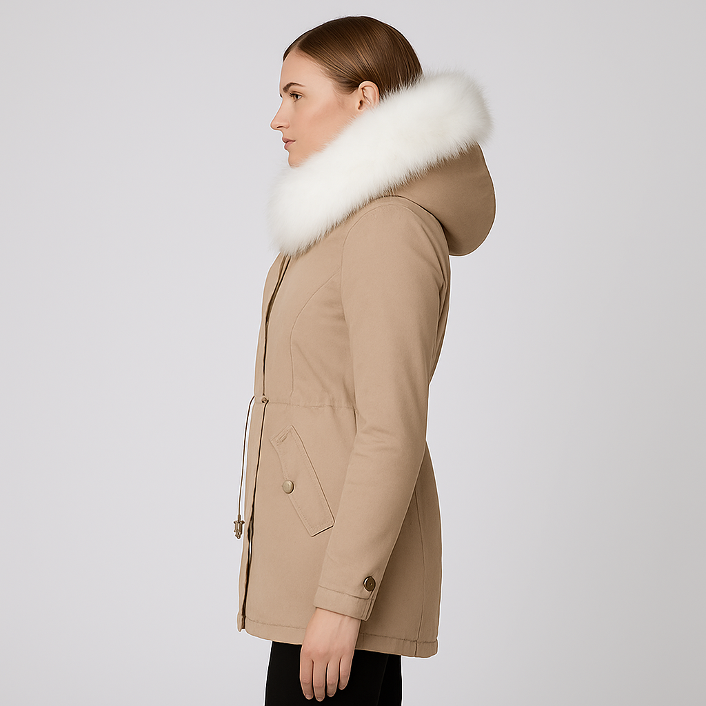 Womens Rain-Repellent Parka Jacket with Hood Fitted Style