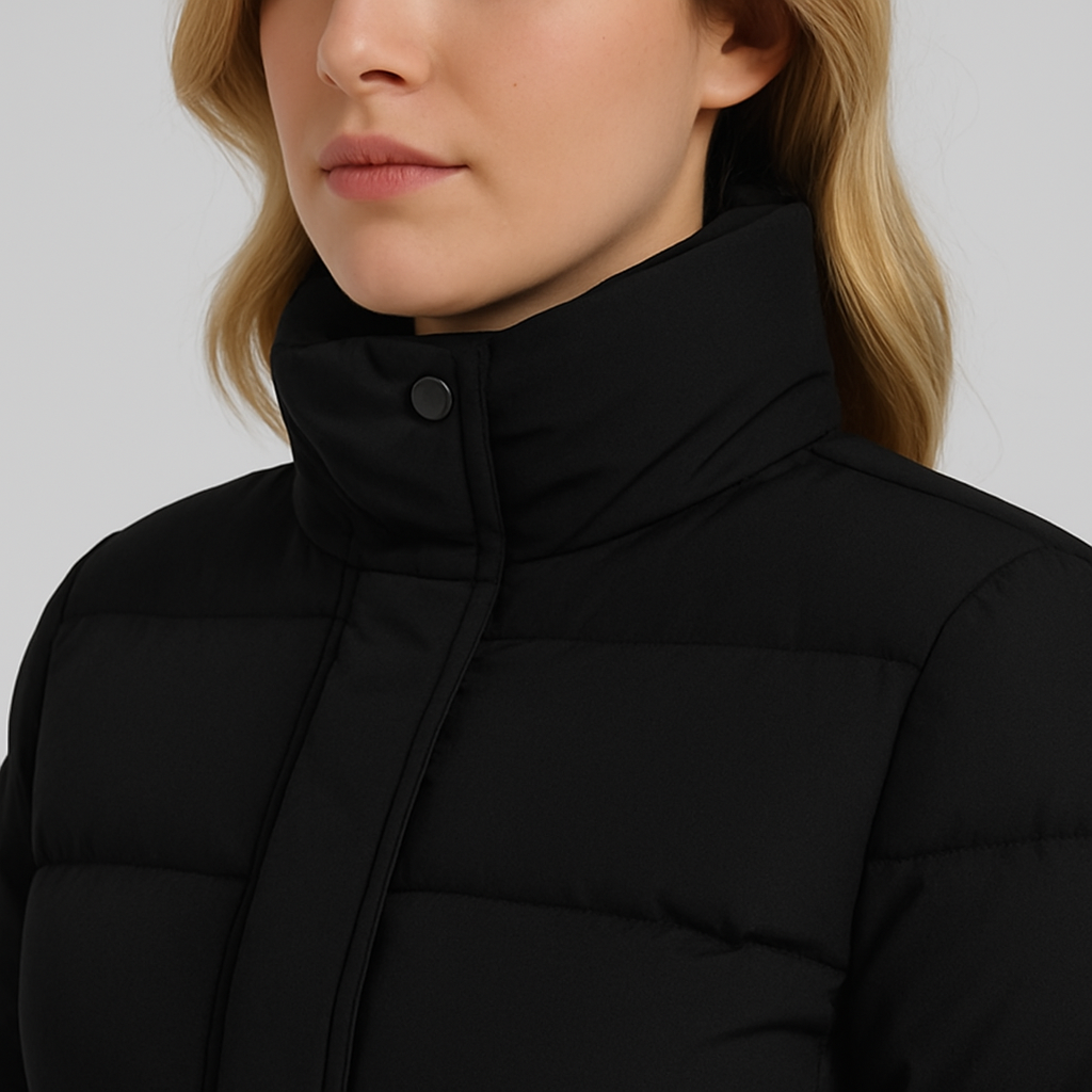 Womens Quilted Puffer Jacket Water-Resistant Belted Hip-Length