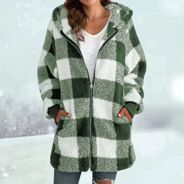 Womens Winter Jacket Faux Fur Checked Cozy Fit - BritishMode