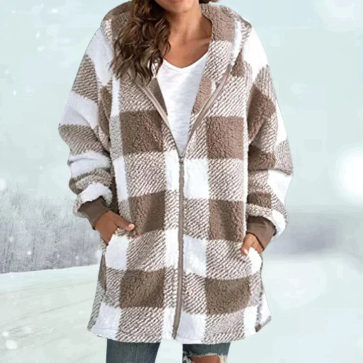 Womens Winter Jacket Faux Fur Checked Cozy Fit
