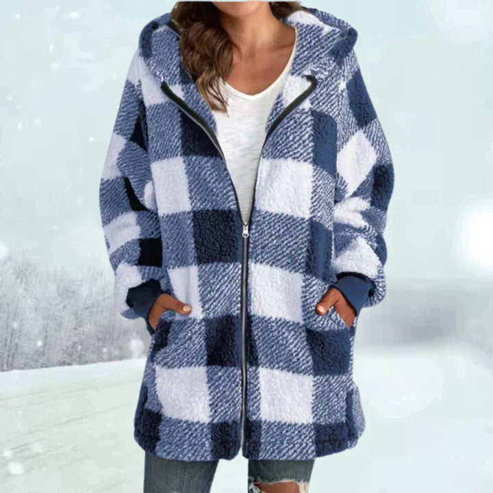 Womens Winter Jacket Faux Fur Checked Cozy Fit