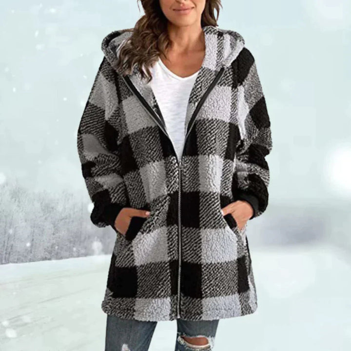 Womens Winter Jacket Faux Fur Checked Cozy Fit