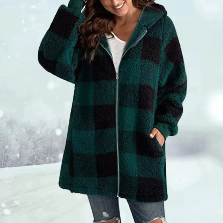 Womens Winter Jacket Faux Fur Checked Cozy Fit