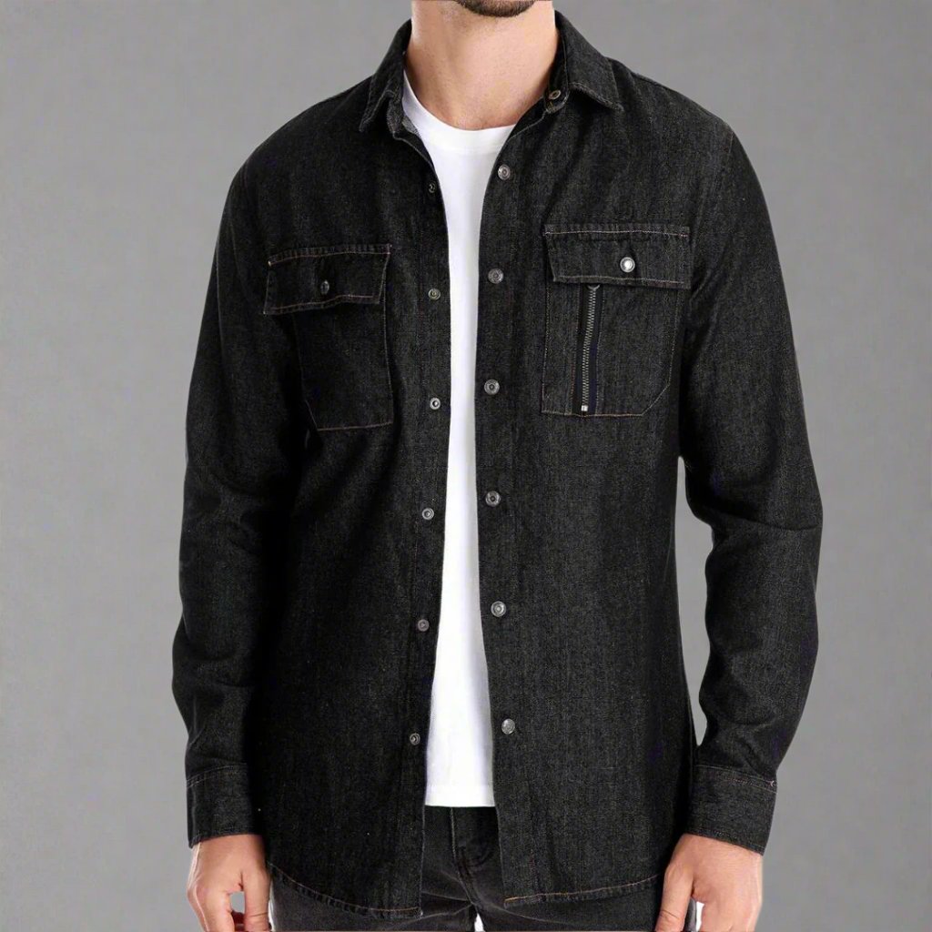 Mens Denim Shirt Casual Fit with Pockets - BritishMode