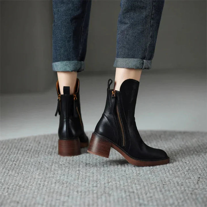 Womens Ankle Boots Block Heel Leather