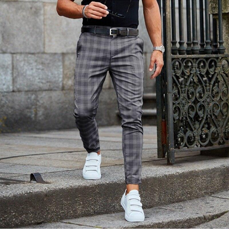 Mens Chinos Breathable Blend Checked Pattern Flexible Fit