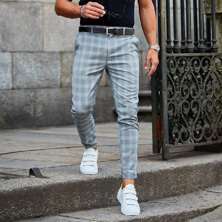 Mens Chinos Breathable Blend Checked Pattern Flexible Fit