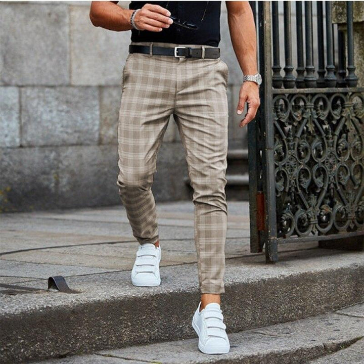 Mens Chinos Breathable Blend Checked Pattern Flexible Fit - BritishMode