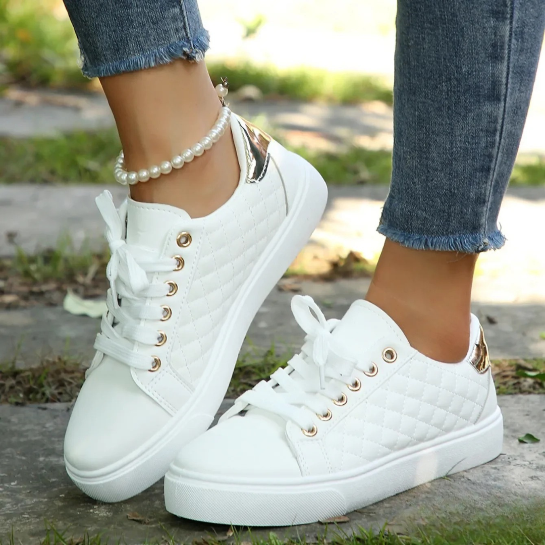 Womens Quilted Trainer Shoes Lace-Up Platform - BritishMode