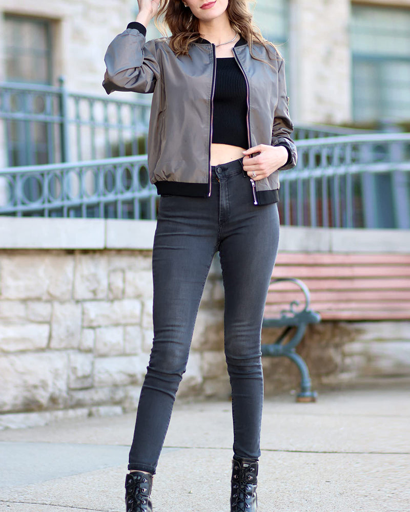 Womens Bomber Jacket Slim Fit Casual