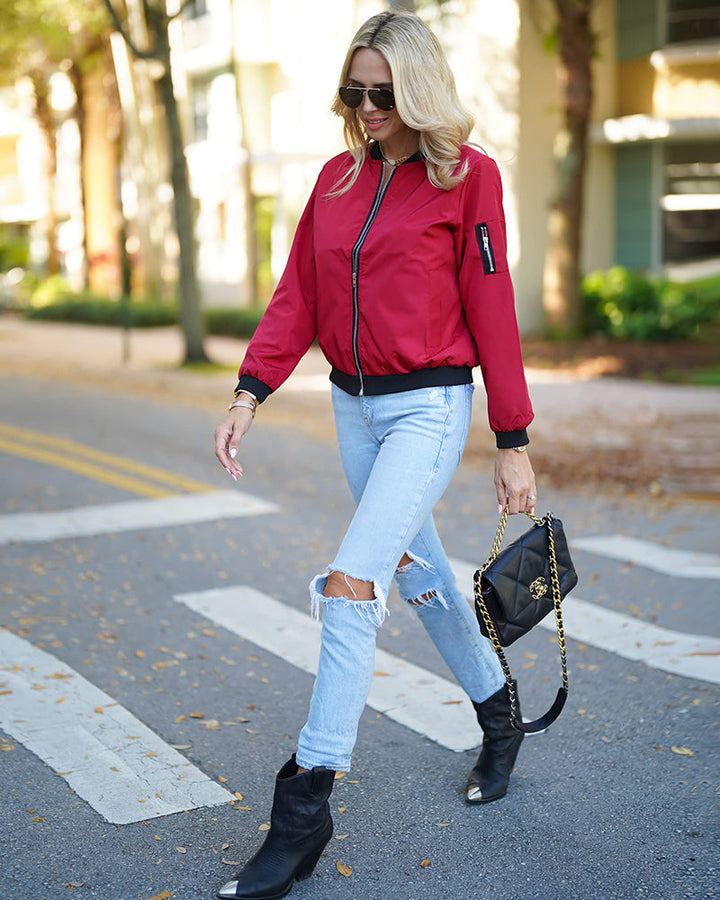 Womens Bomber Jacket Slim Fit Casual