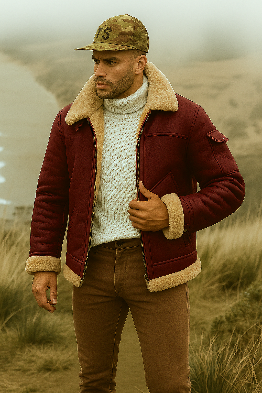 Mens Aviator Jacket Sheepskin Lined Collar Classic Fit