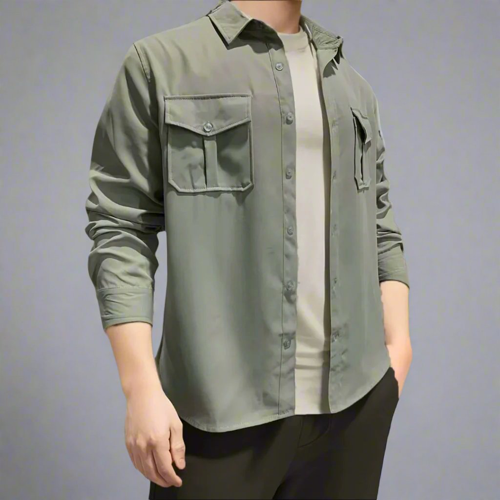 Mens Cotton Shirt Multi-Pocket Classic Fit - BritishMode