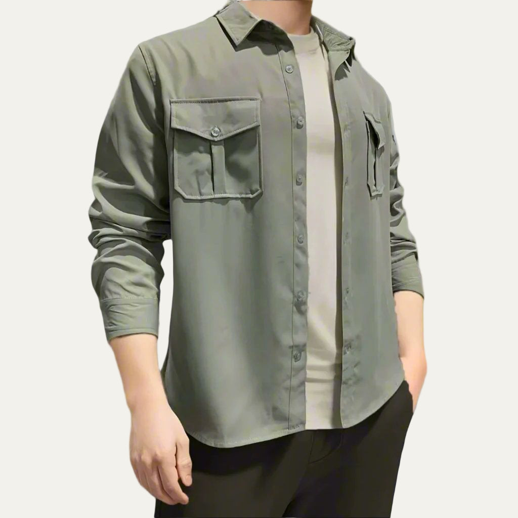 Mens Shirt Jacket with Dual Pockets Casual Fit - BritishMode