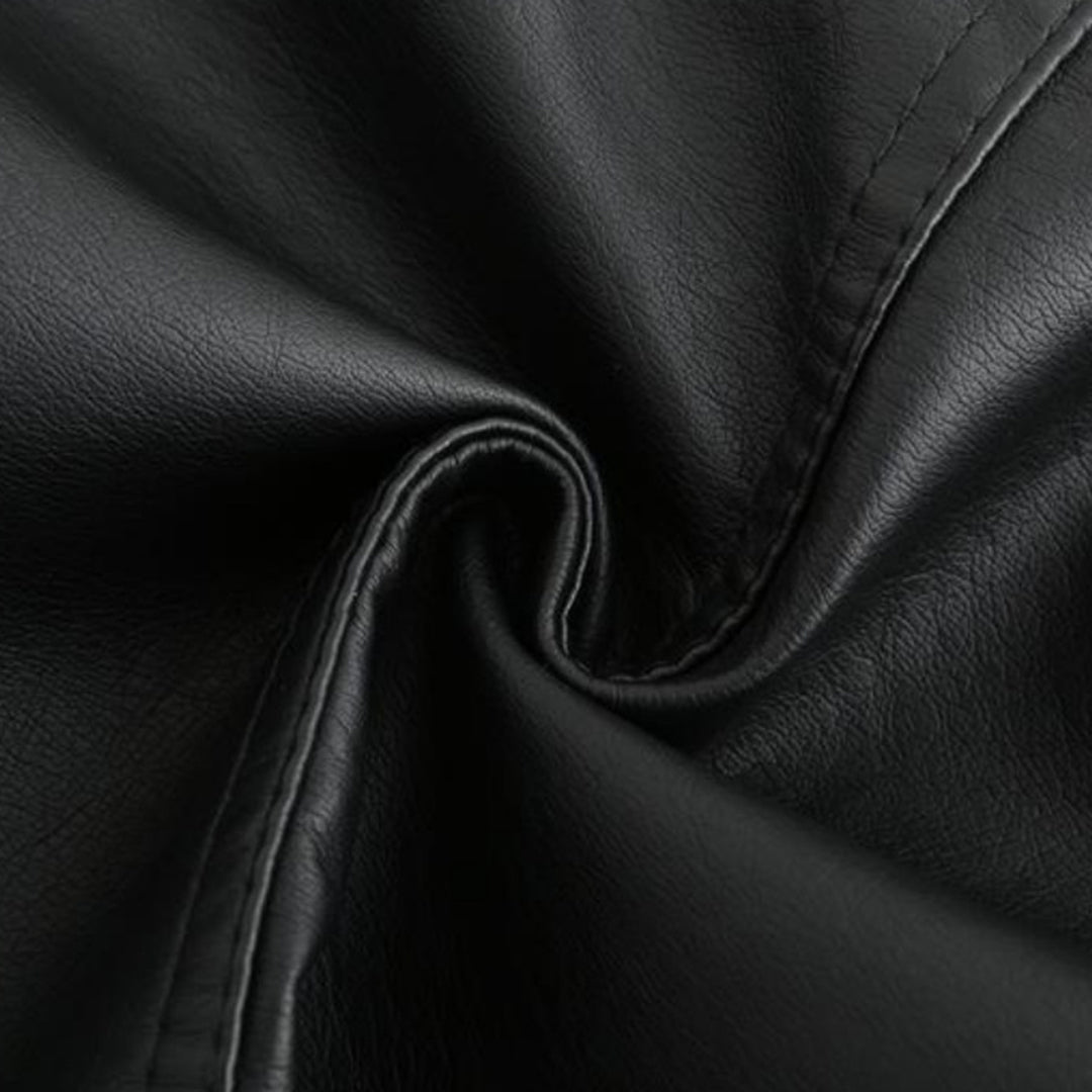 Womens PU Leather Jacket Stand-Up Collar Slim Fit