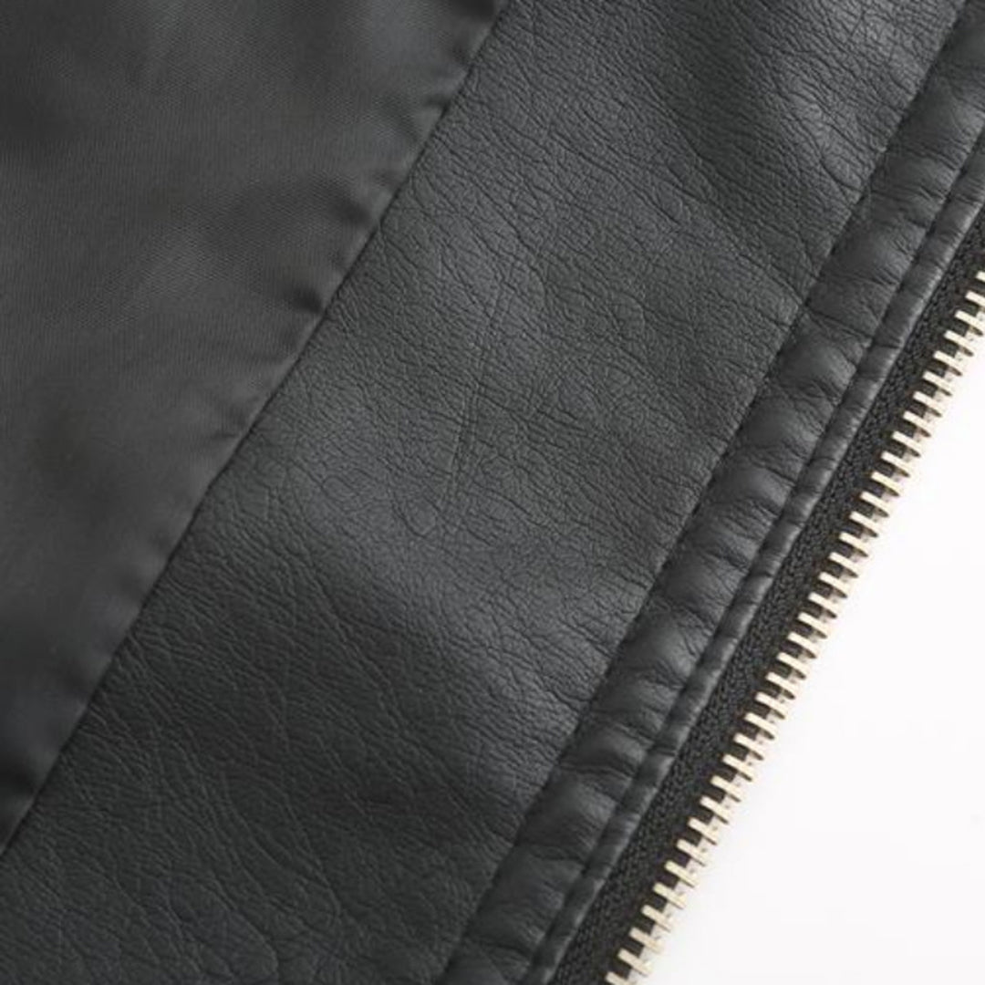Womens PU Leather Jacket Stand-Up Collar Slim Fit