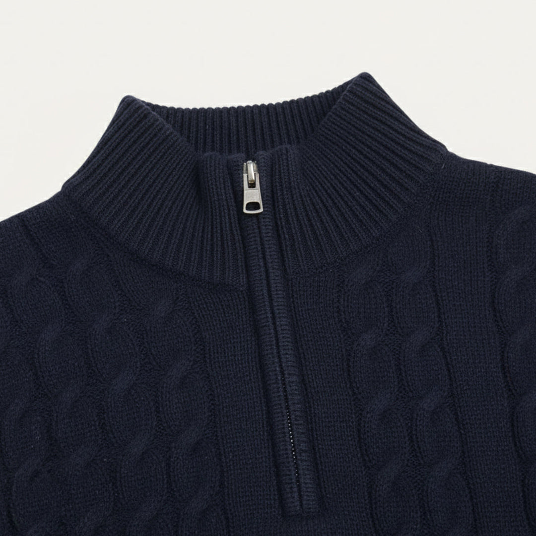 Mens Cable Knit Pullover Quarter Zip Wool Blend
