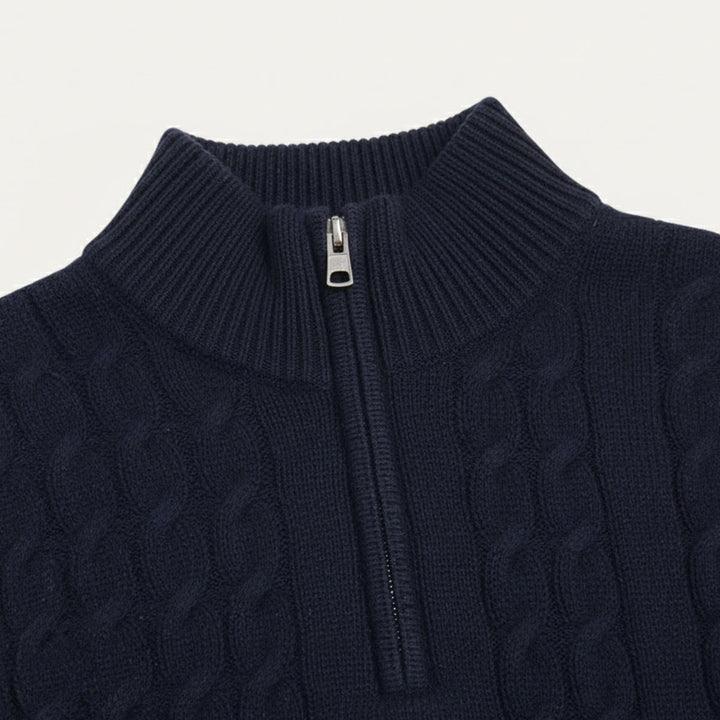 Mens Cable Knit Pullover Quarter Zip Wool Blend