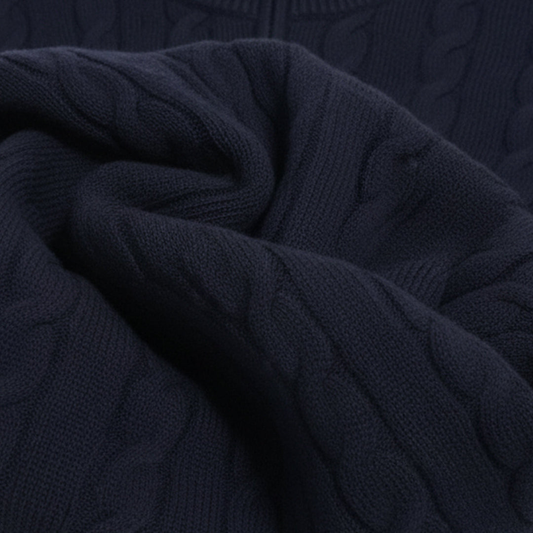 Mens Cable Knit Pullover Quarter Zip Wool Blend