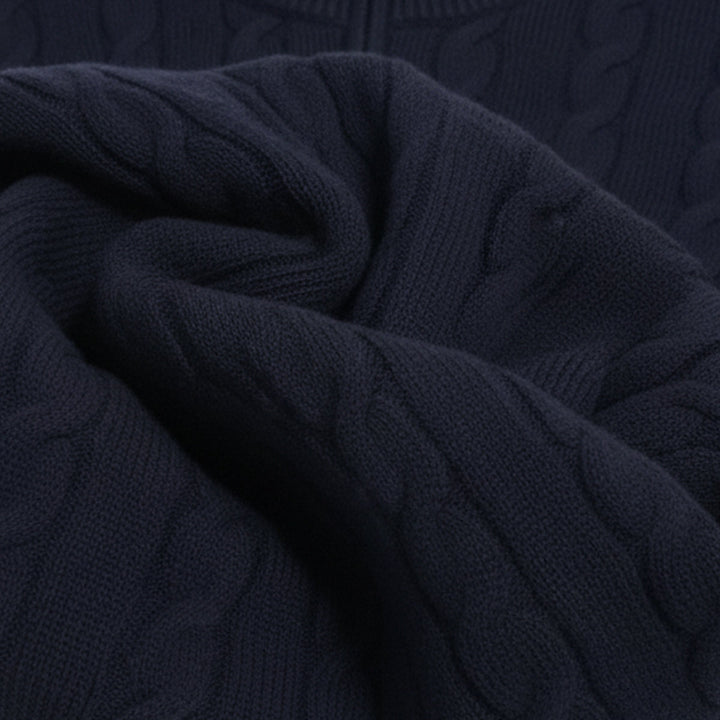 Mens Cable Knit Pullover Quarter Zip Wool Blend