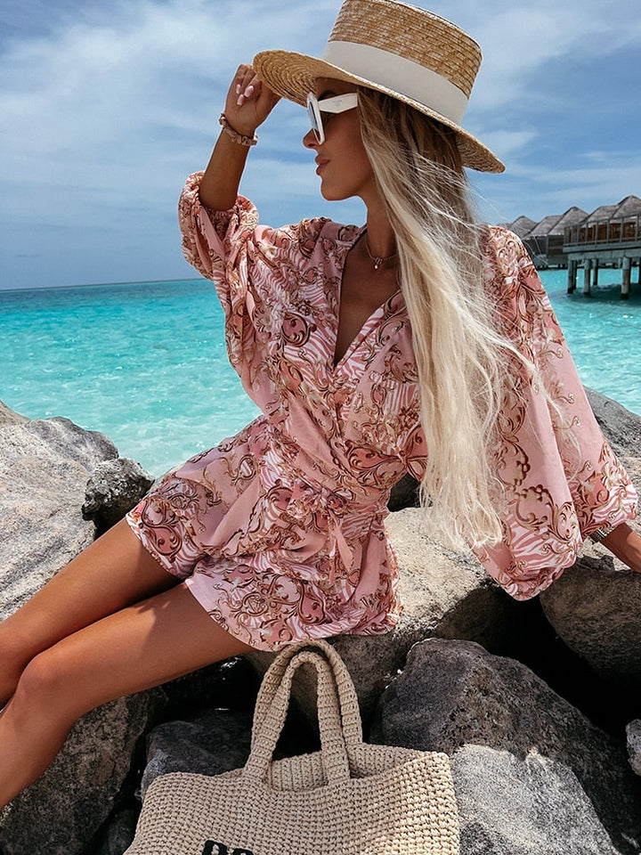 Womens Two-Piece Shorts and Top Set Floral Print