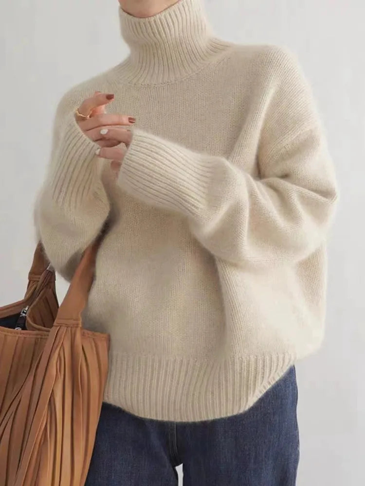 Womens Sweater with High Collar Knit - BritishMode