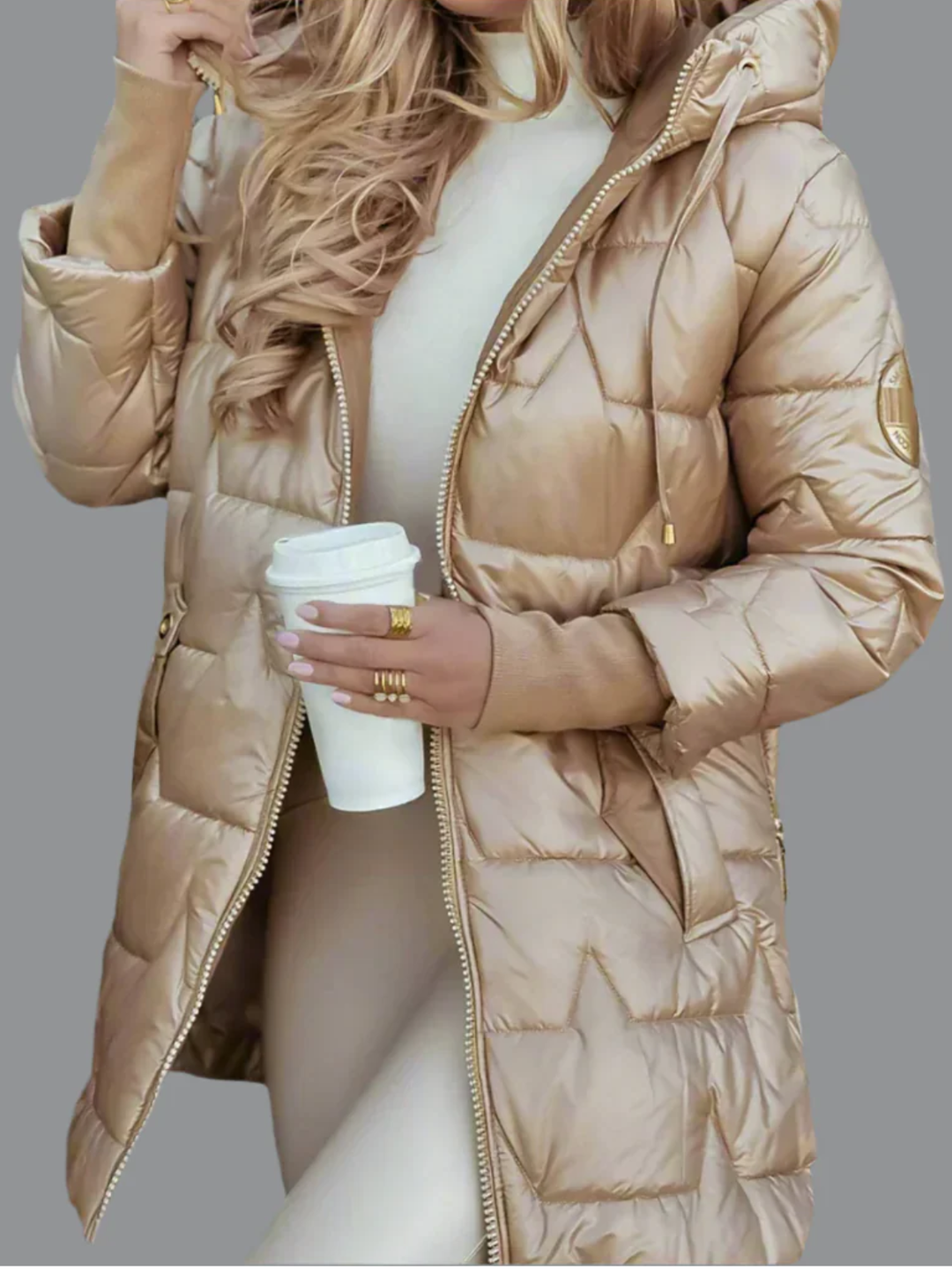 Womens Quilted Lightweight Jacket Hooded Glossy Finish - BritishMode