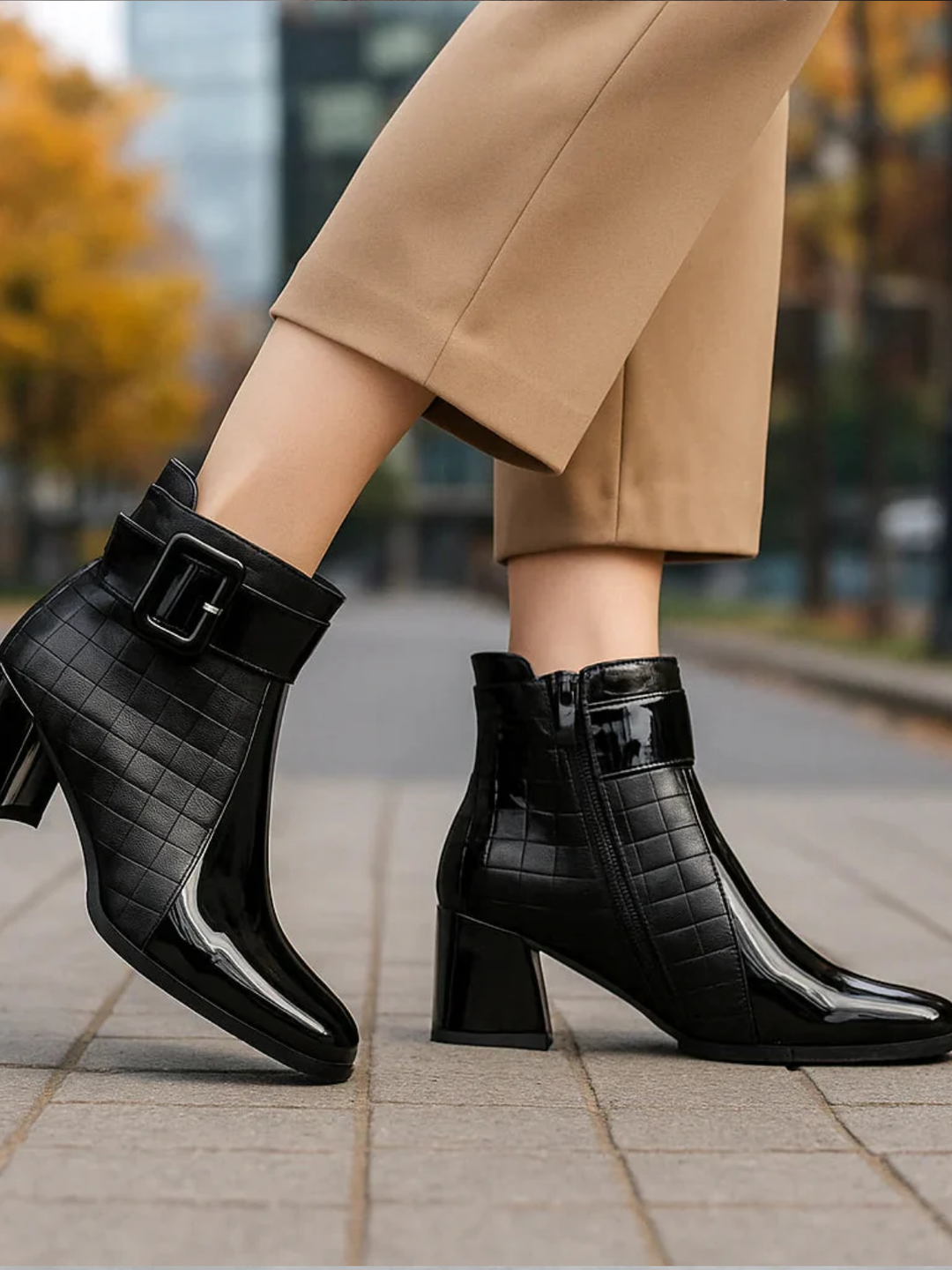 Womens Leather Ankle Boots Polished Buckle Casual Fit - BritishMode