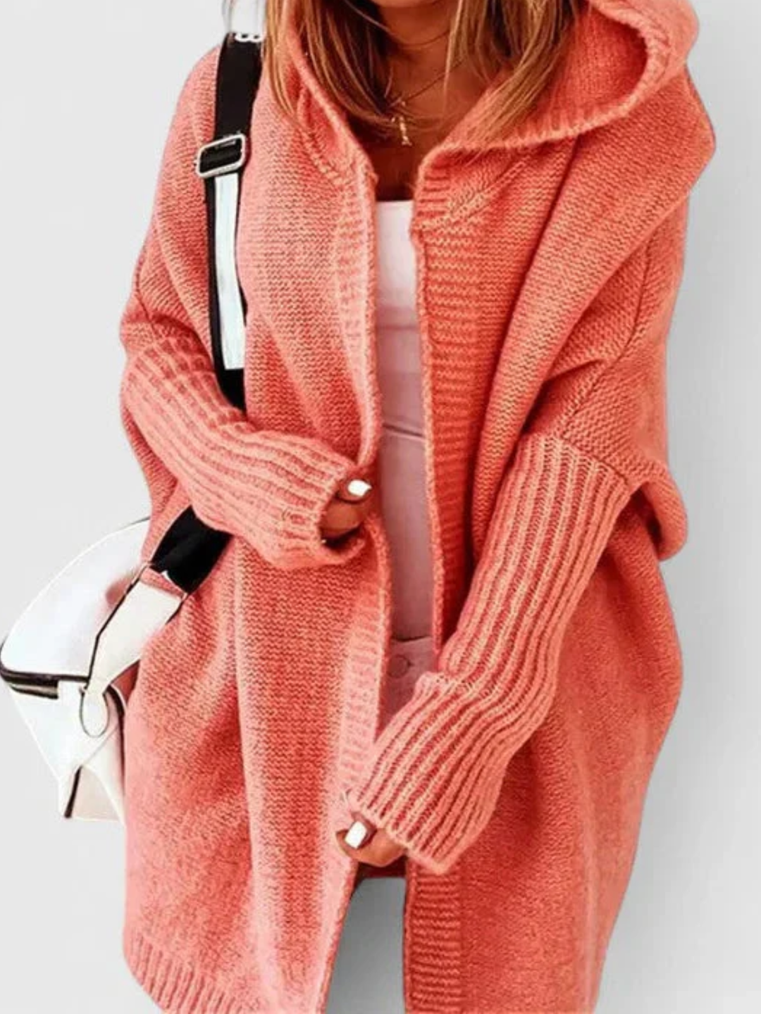 Womens Knit Hooded Cardigan Soft Open Front Relaxed Fit - BritishMode