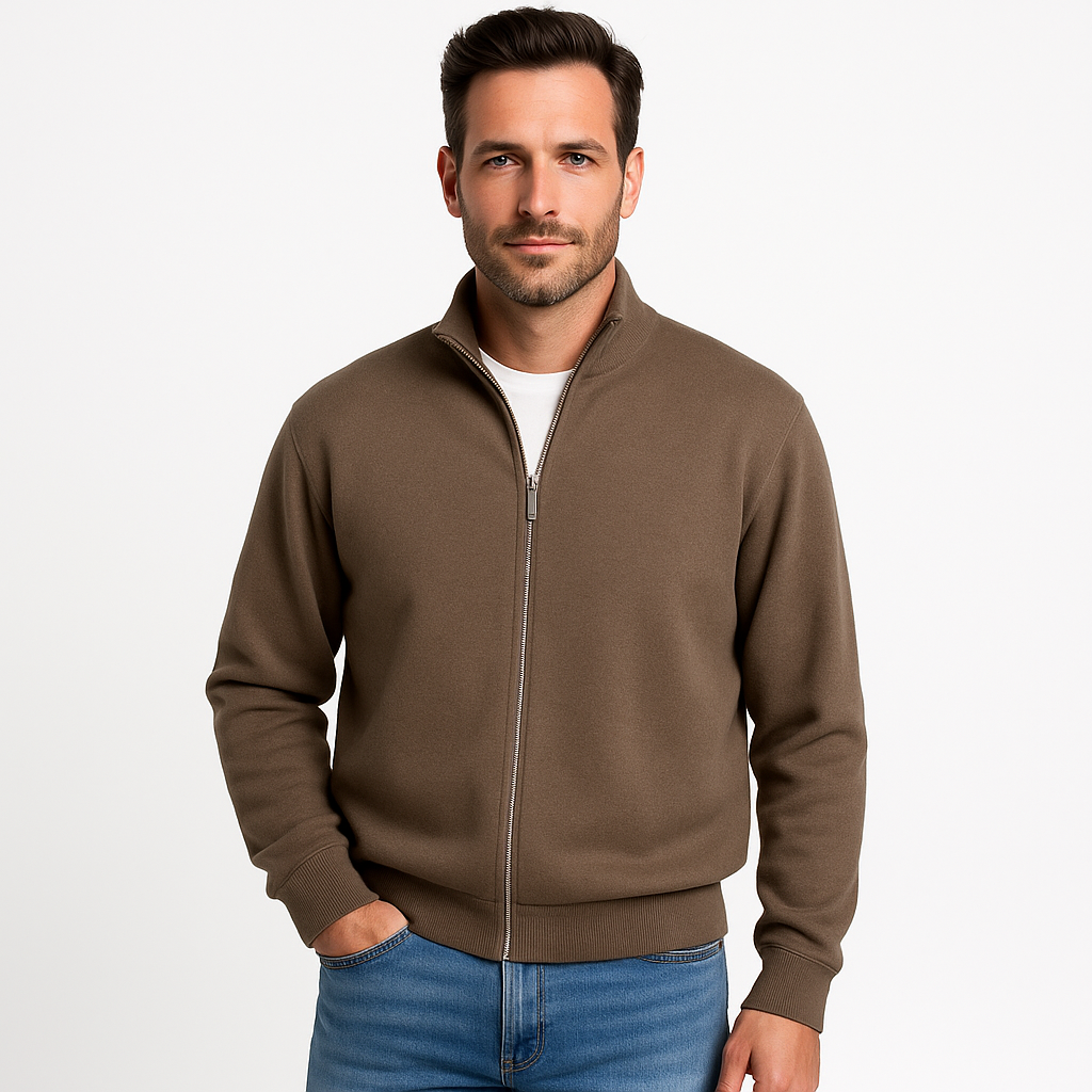Mens Sweatshirt Jacket Full Zip Stand Collar Classic Fit - BritishMode