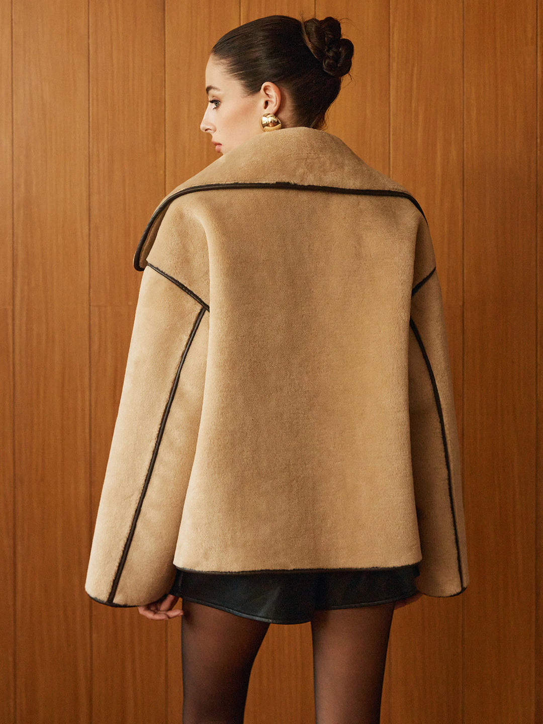 Womens Shift Coat Minky Fabric Contrast Piping