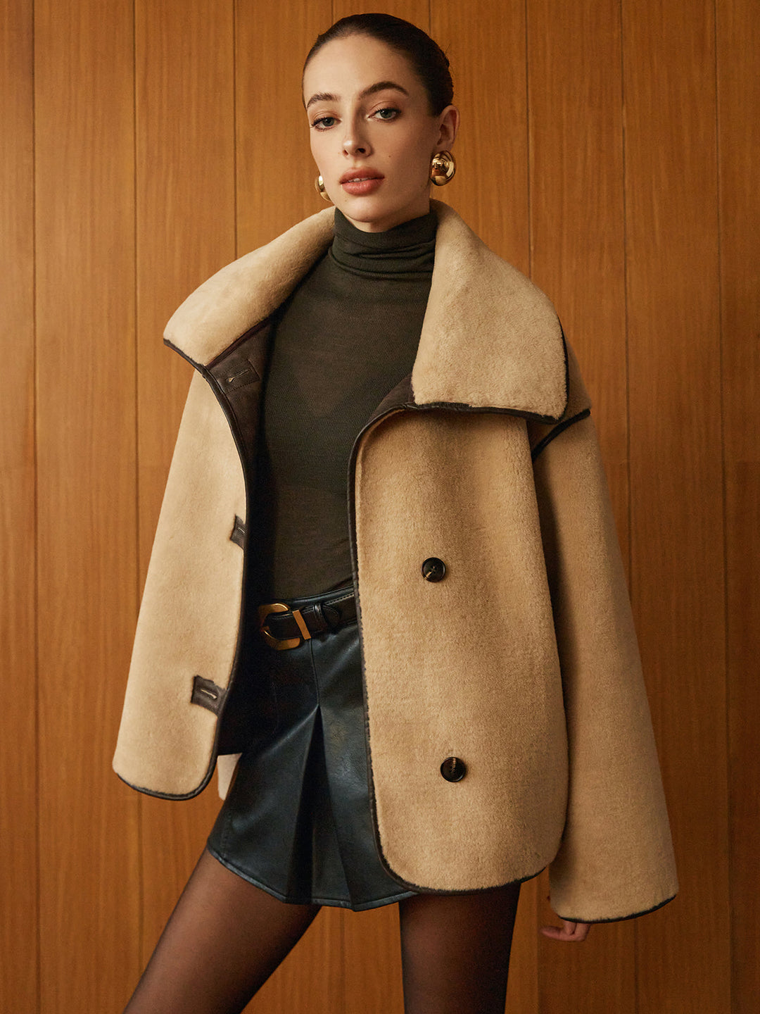 Womens Shift Coat Minky Fabric Contrast Piping