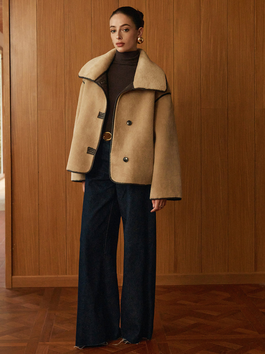Womens Shift Coat Minky Fabric Contrast Piping