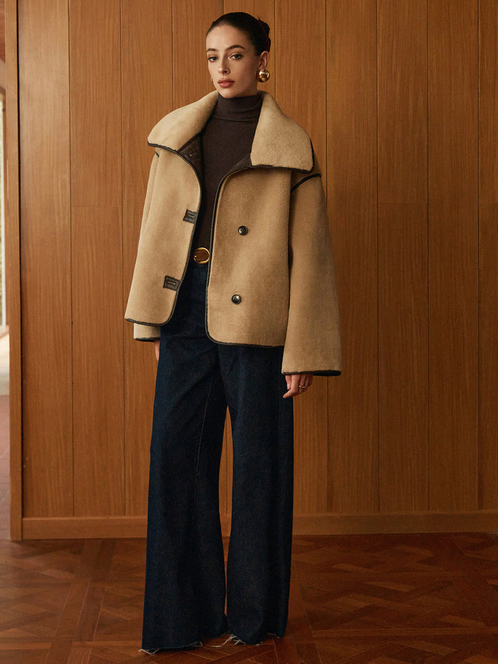 Womens Shift Coat Minky Fabric Contrast Piping