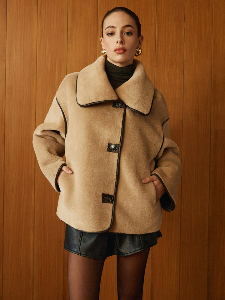Womens Shift Coat Minky Fabric Contrast Piping