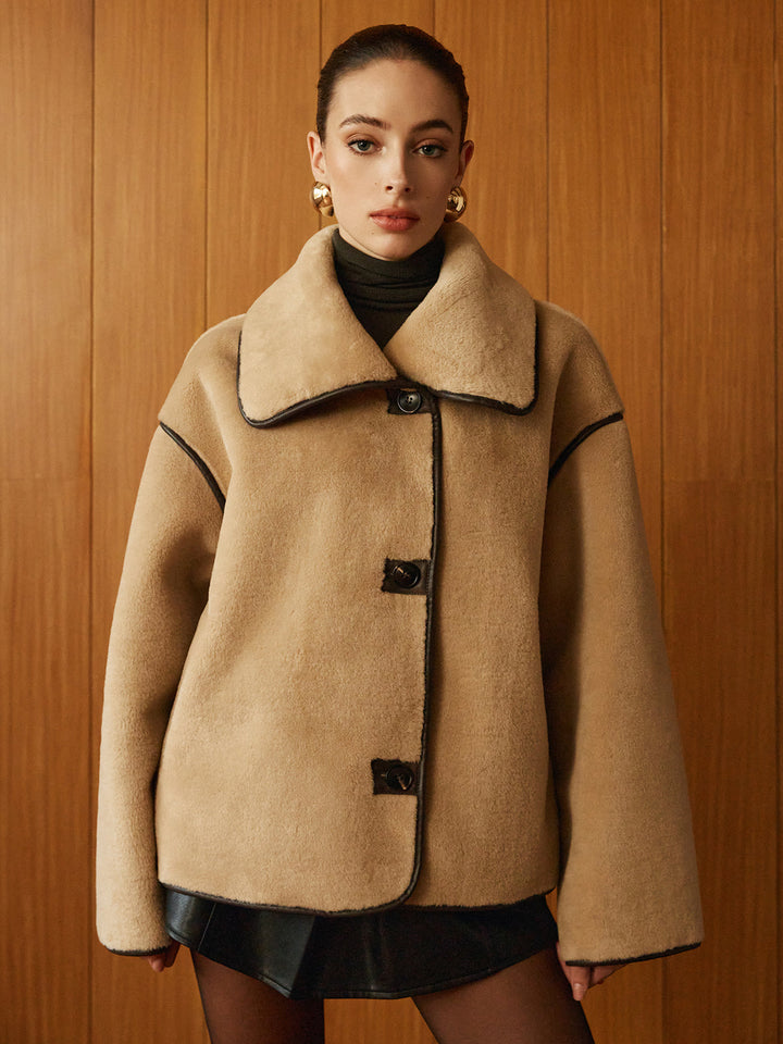 Womens Shift Coat Minky Fabric Contrast Piping