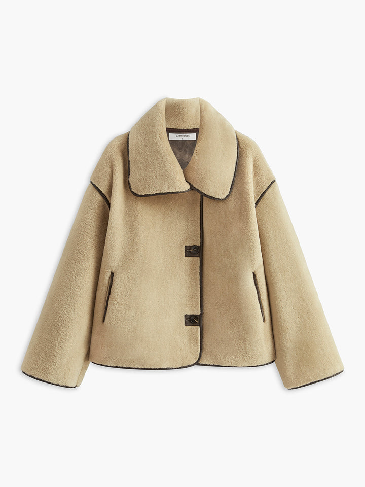 Womens Shift Coat Minky Fabric Contrast Piping