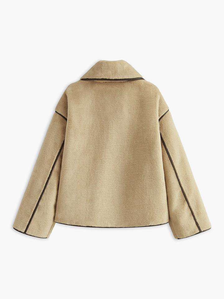 Womens Shift Coat Minky Fabric Contrast Piping