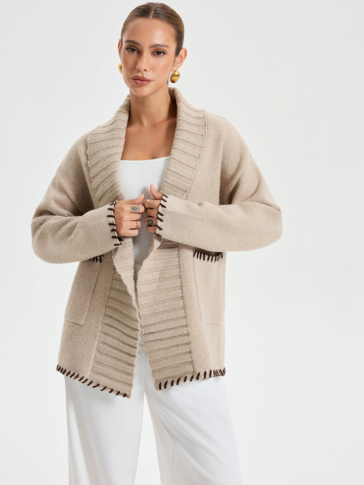 Womens Knit Outerwear Shawl Collar Belted Relaxed Fit