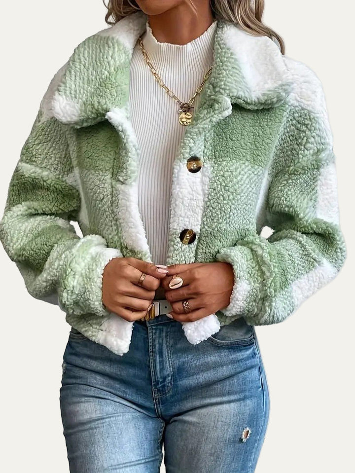 Womens Cropped Shacket Plush Button-Front - BritishMode