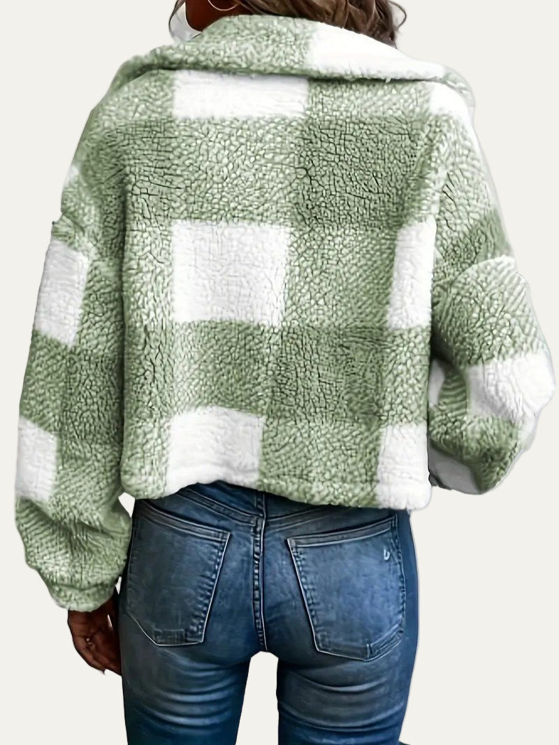 Womens Cropped Shacket Plush Button-Front