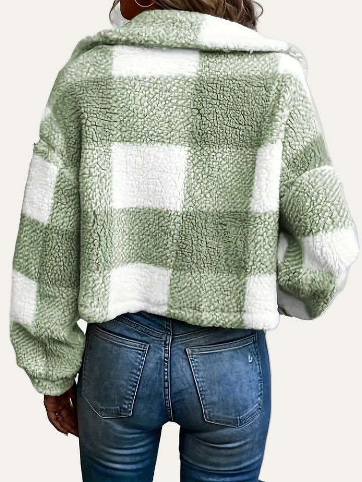 Womens Cropped Shacket Plush Button-Front